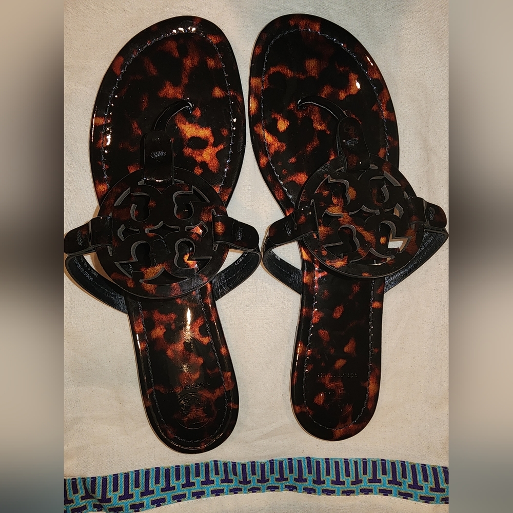 Tory Burch Miller Leather Tortoise Slip On Miller Thong Sandal Brown 11